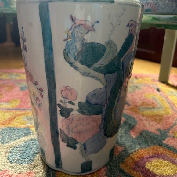 Vintage Asian Vase Decorative Ceramic Oriental Pot Peacock and Poppy Pattern 14" - Picture 16 of 16